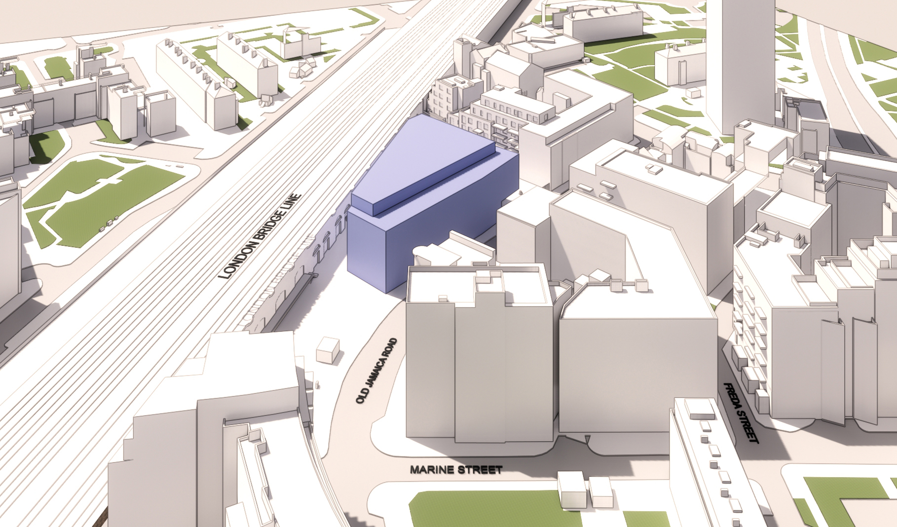 CGI showing the site with surrounding buildings